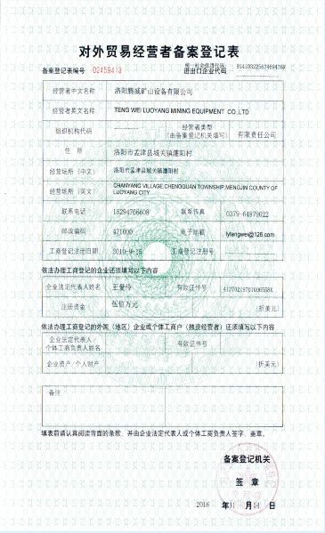 對外貿易經(jīng)營(yíng)者備案登記表